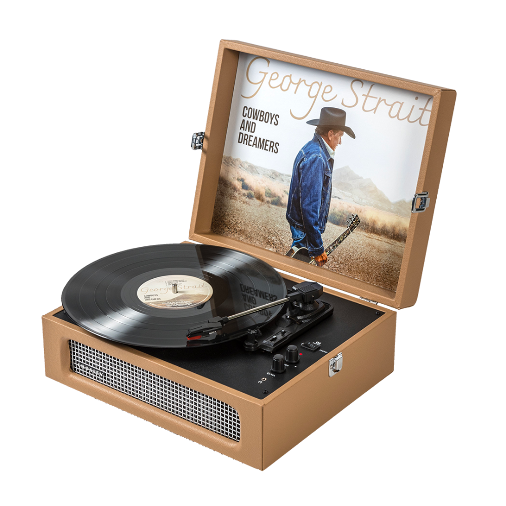 Crosley Brands George Strait Record Player Open With Record